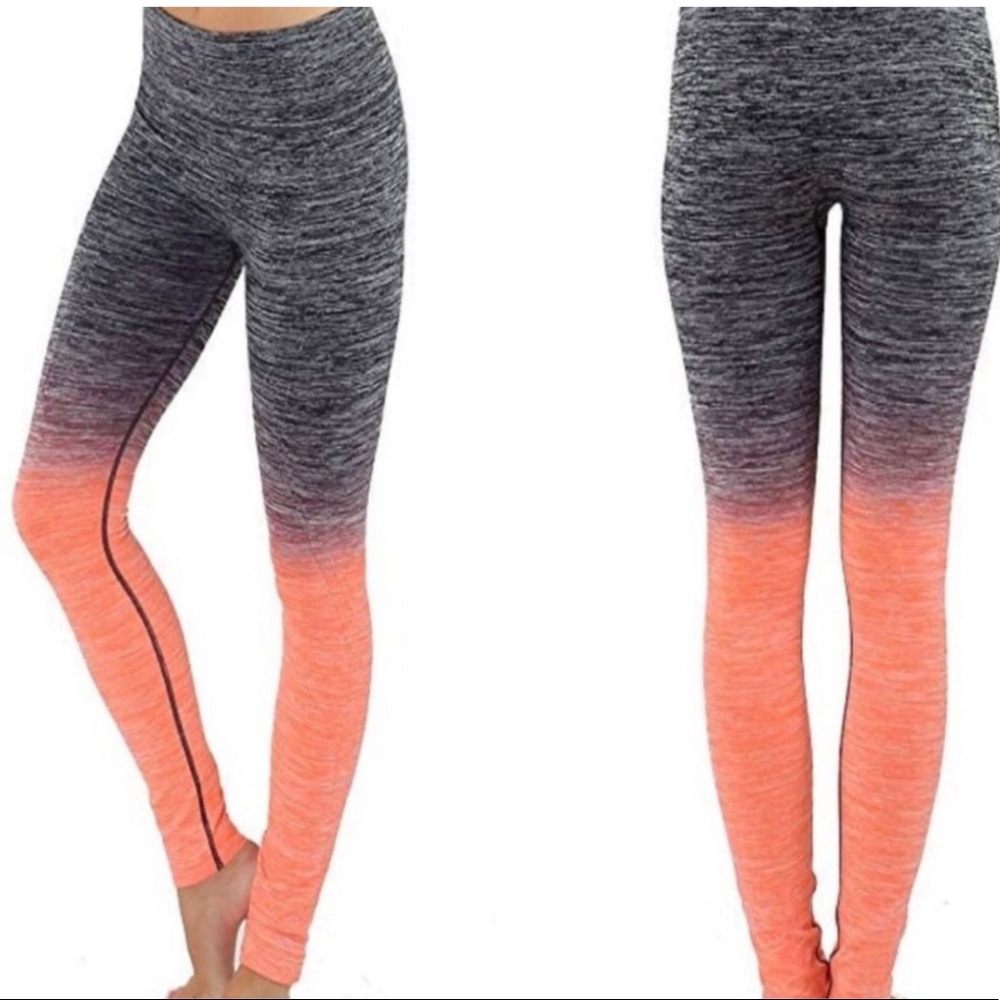 Itzon Gray & Coral Ombré Yoga Leggings Small